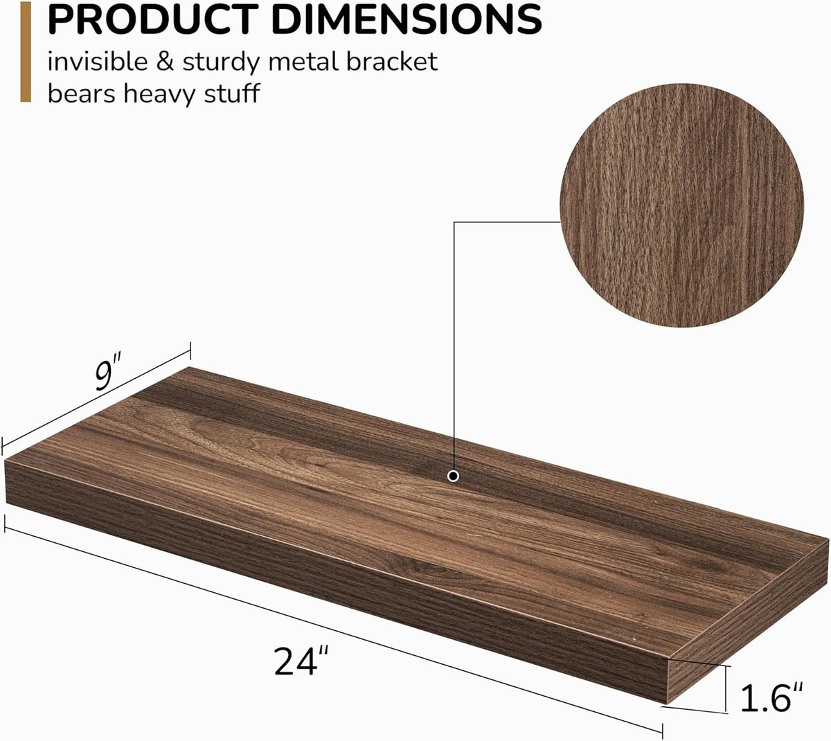 Fun Memories Floating Shelves - 24 Inch Rustic Wooden Wall Shelves - Extra Deeper & Thicker Wall