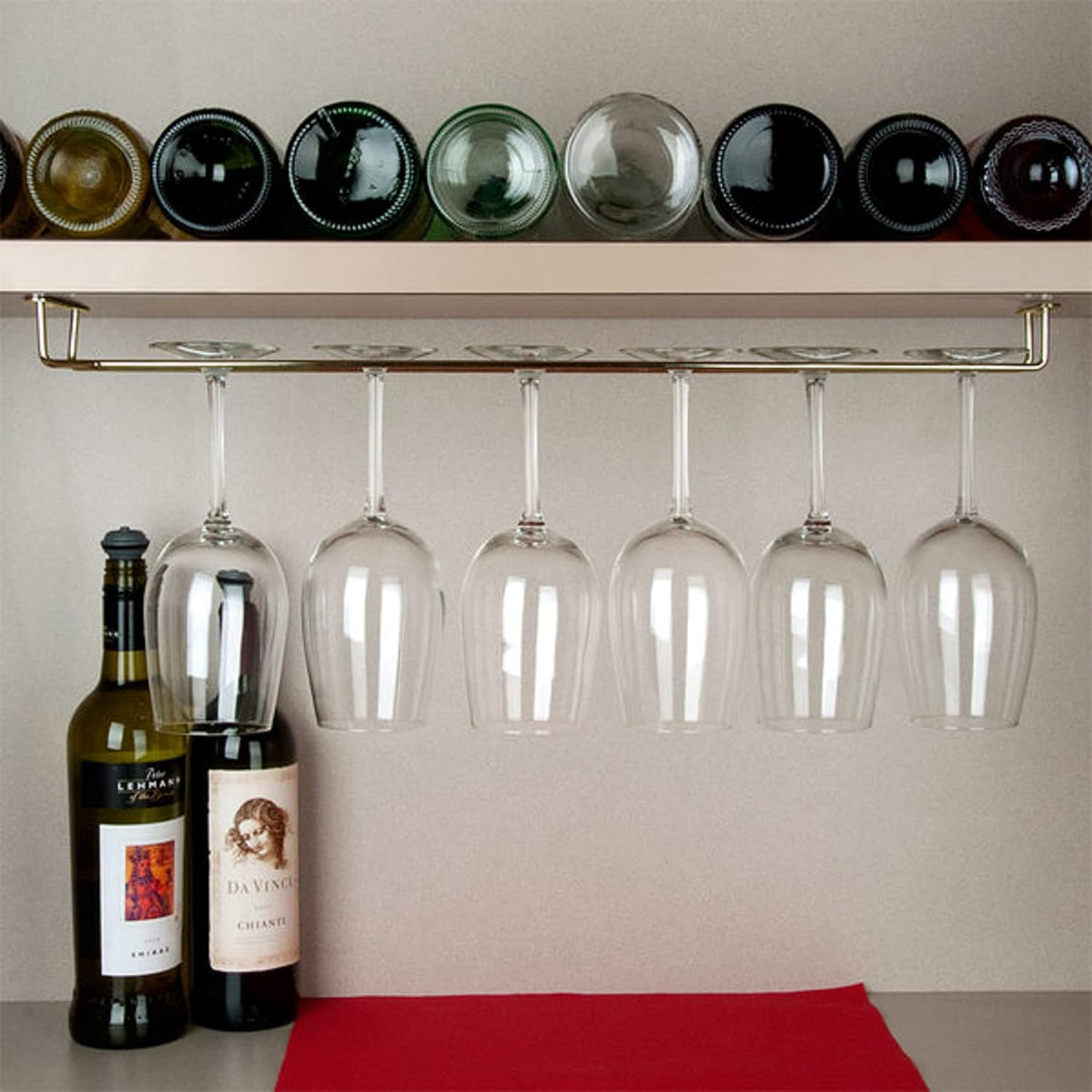 TrueCraftware- 24-Inch Wine Glass Rack Brass Finish Set of 2- Stemware Rack Wire Hanging Rack Under