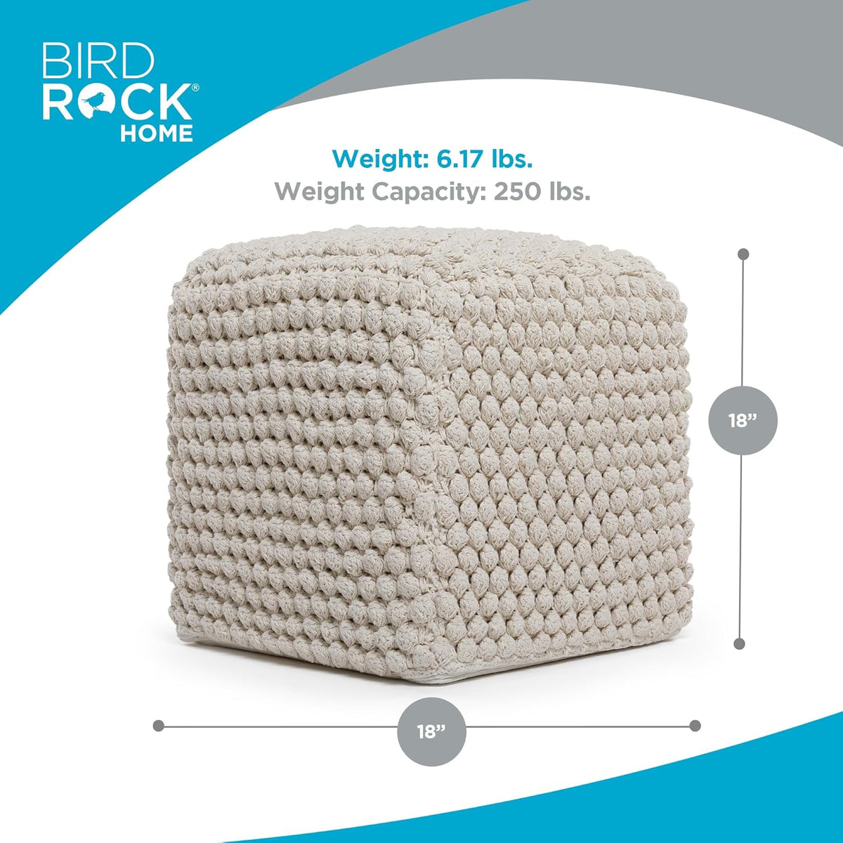 BIRDROCK HOME Bud Pouf Foot Stool Ottoman - Knit Bean Bag Floor Chair - Cotton Braided Cord - Great