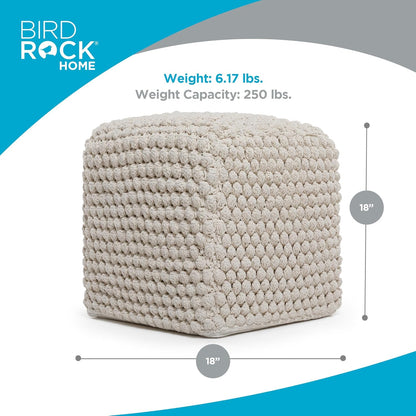 BIRDROCK HOME Bud Pouf Foot Stool Ottoman - Knit Bean Bag Floor Chair - Cotton Braided Cord - Great