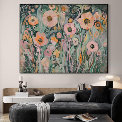 SIGNWIN 46"x60" Extra Large Framed Wall Art Whimsical Garden Bloom, Colorful Abstract Floral for