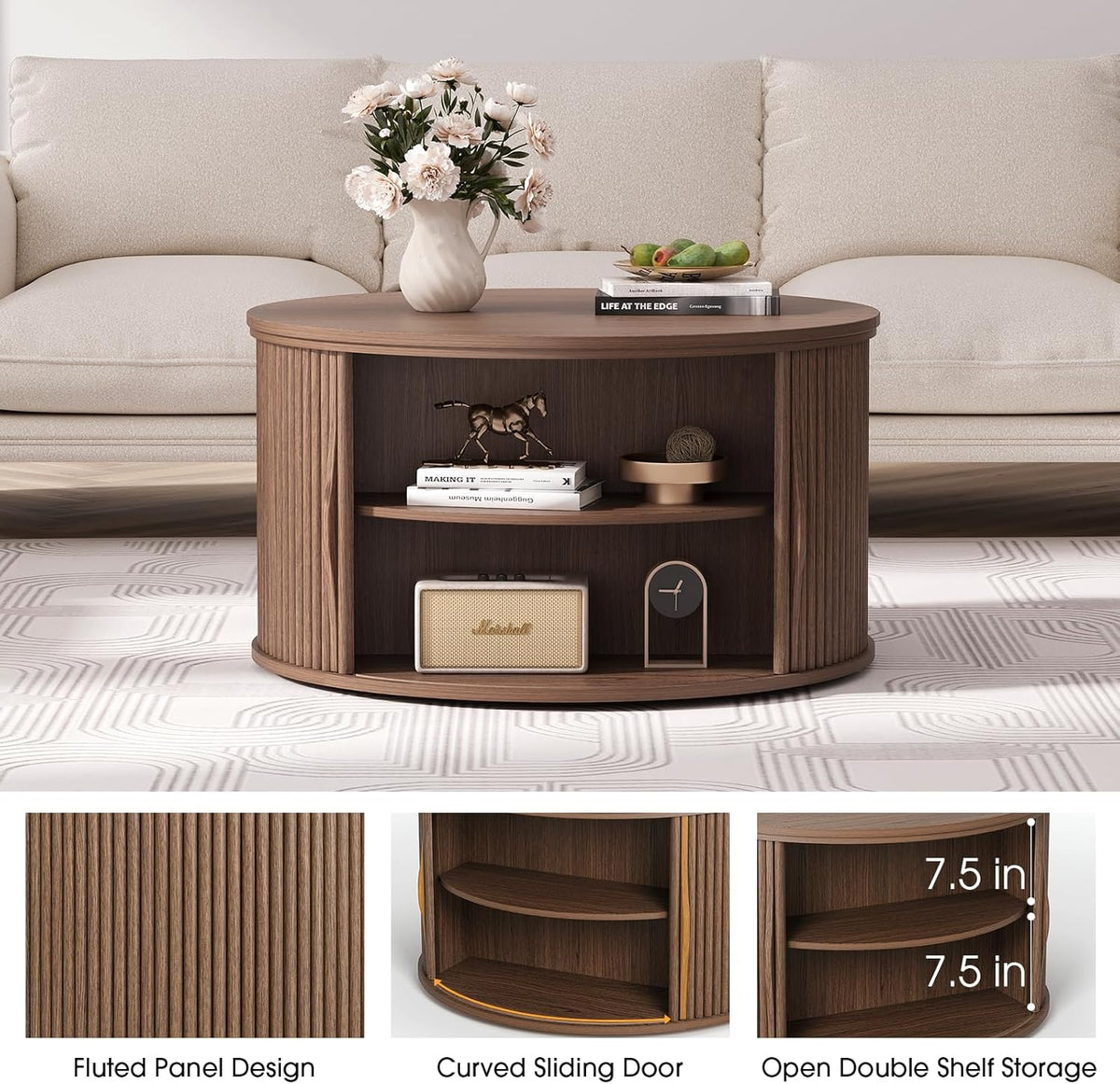 Round Coffee Table with Lifting Top,31.5”Mid Century Modern Lift Top Coffee Table with Hidden