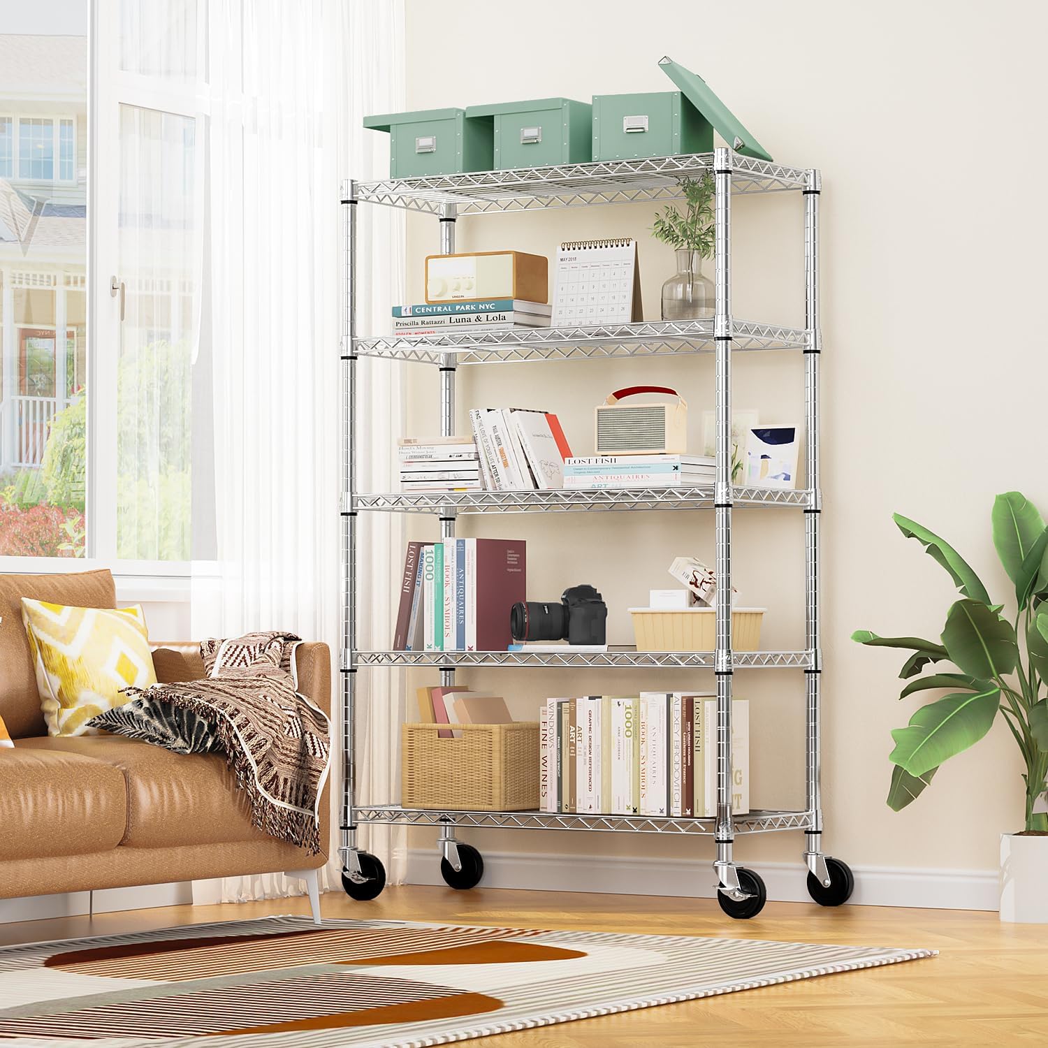 5-Shelf Storage Shelves,Wire Shelving Heavy Duty Metal Storage Shelving Unit Adjustable Garage