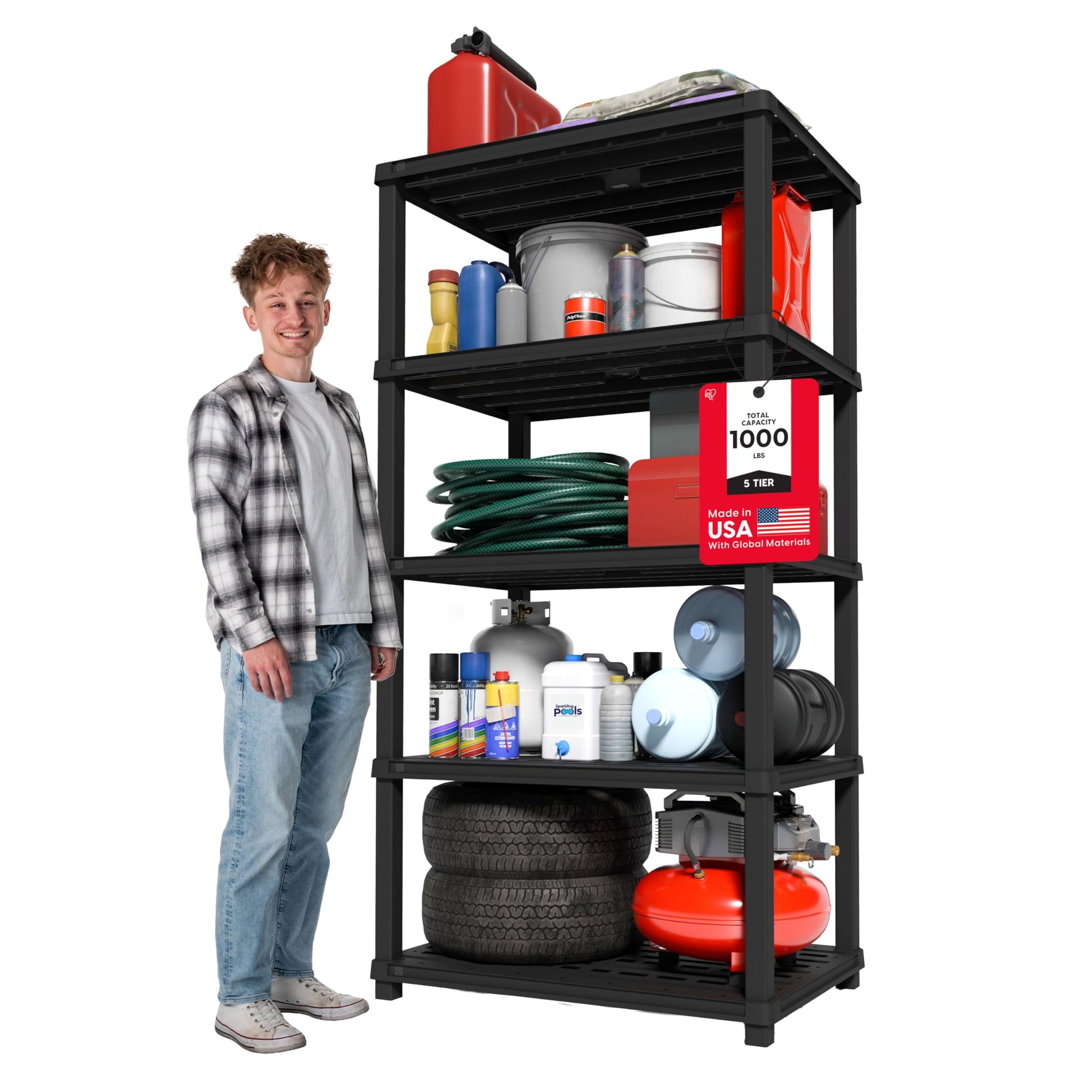 IRIS USA Plastic Storage Shelves |Made in USA| 75"H x 36"W x 24"D - Black