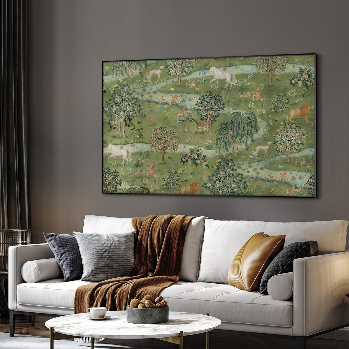SIGNWIN 30"x60" Extra Large Framed Wall Art Medieval Fantasy Forest with Woodland Animals