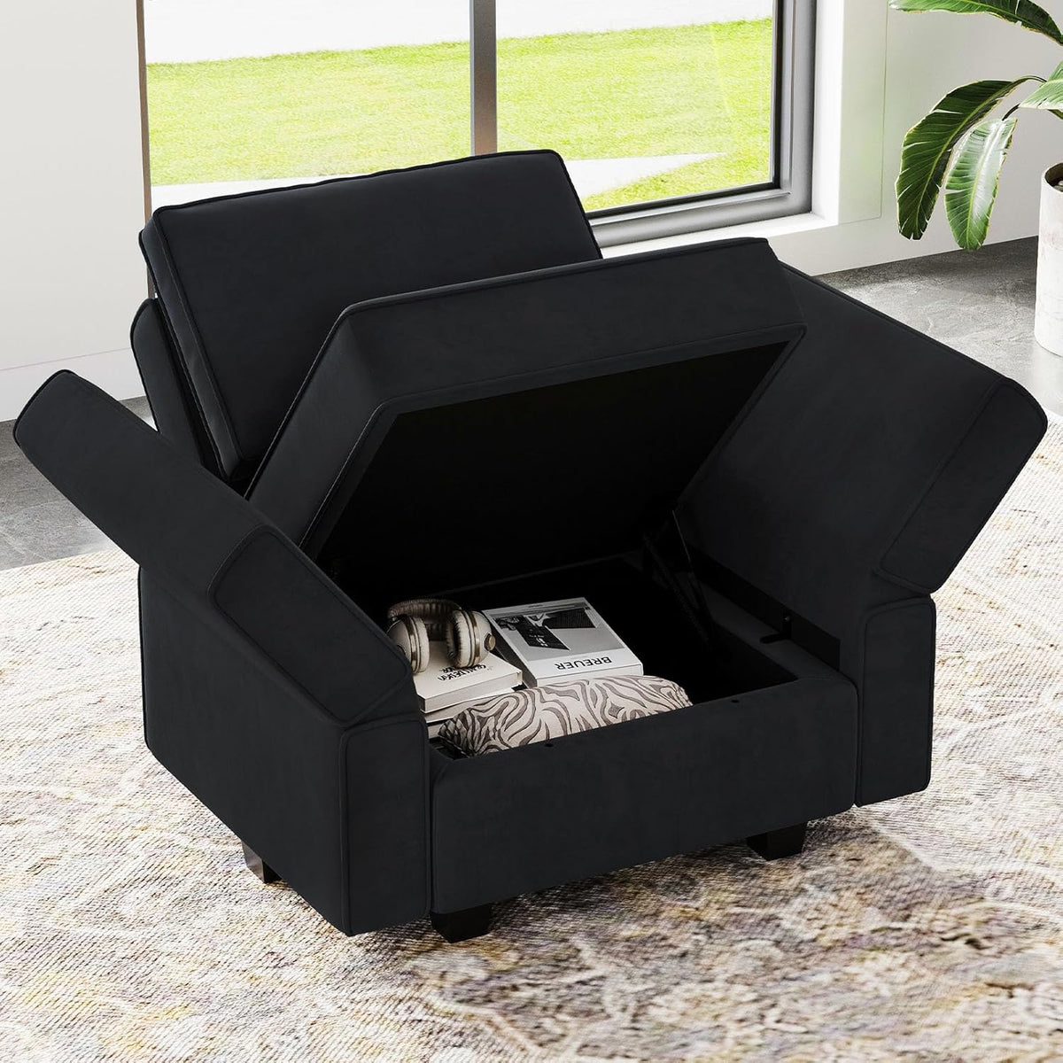 Belffin Modular Sectional Arm Accent Chair with Storage Seat Velvet Armchair Single Sofa Club Chair