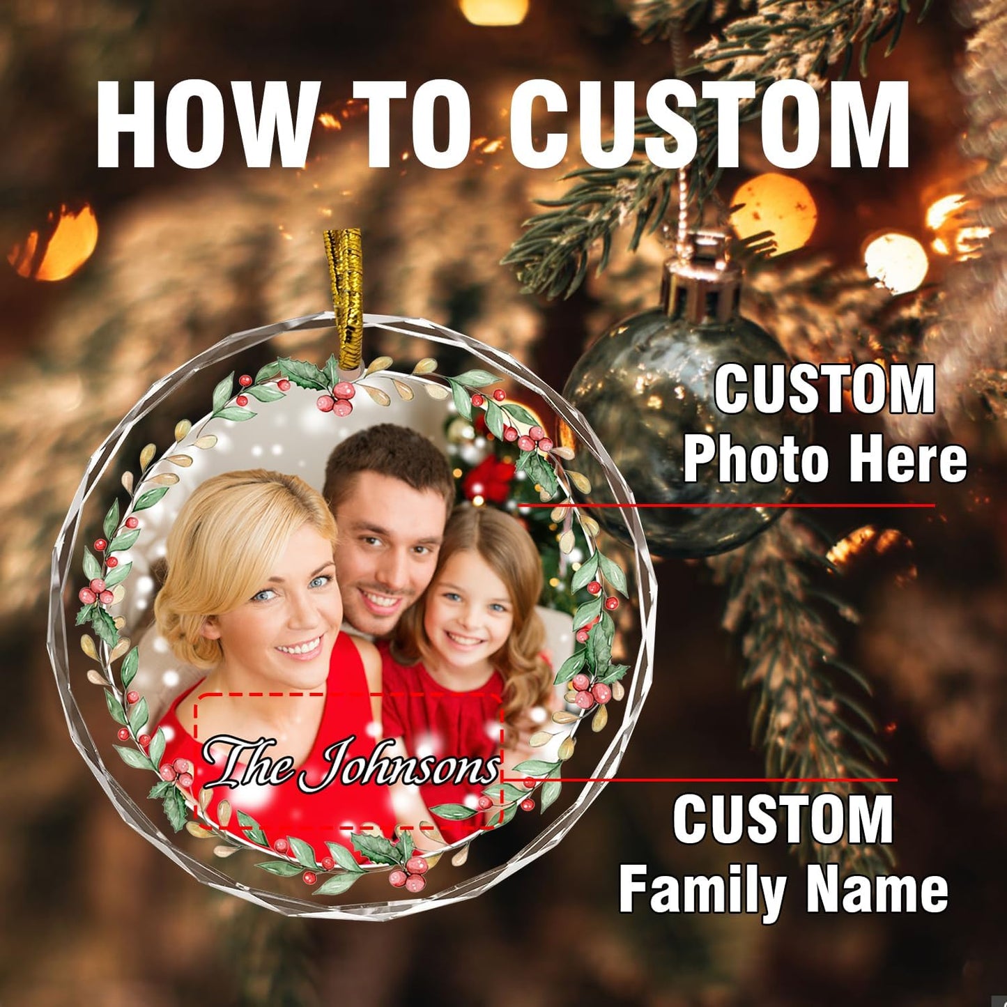 Christmas Tree Decor, Personalized Crystal Photo Ornaments, Custom Ornaments for Family/Child