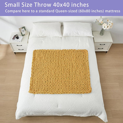 Bigacogo Chunky Knit Throw Blanket for Couch, 40x40 inches, 100% Hand Knitted with Thick Jumbo