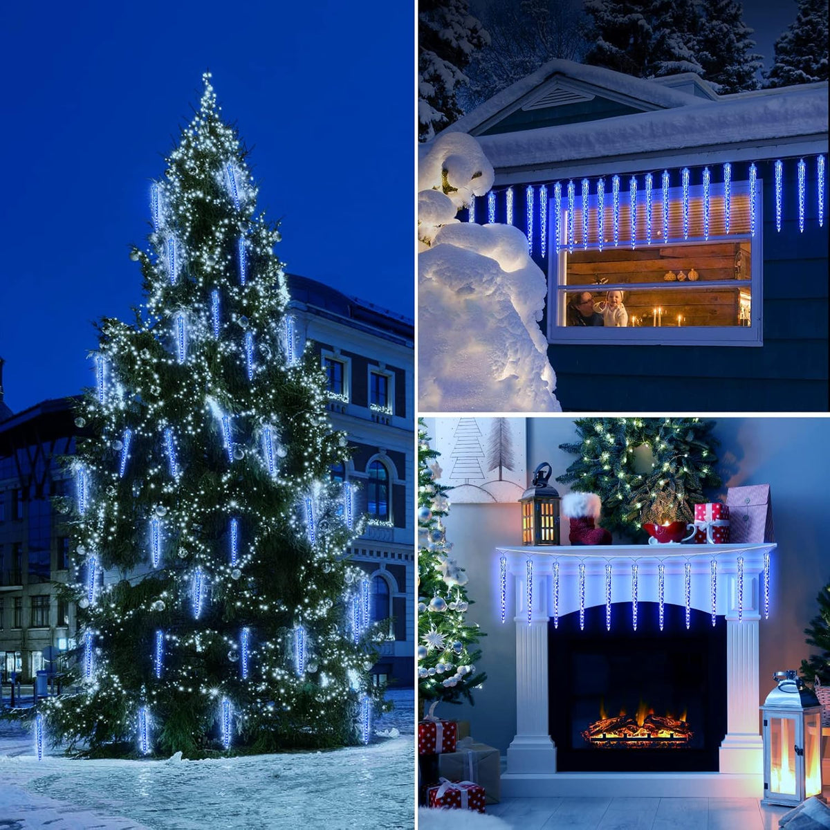 Icicle Lights Outdoor, 19.8Ft Meteor Shower Lights with 20 Tubes, Snowfall Shooting Star Light