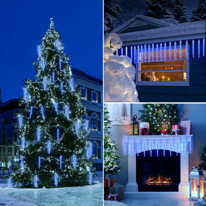 Icicle Lights Outdoor, 19.8Ft Meteor Shower Lights with 20 Tubes, Snowfall Shooting Star Light