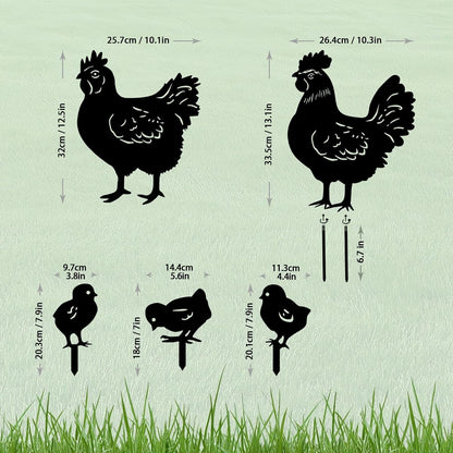 5 Pack Chicken Metal Garden Decorative Stakes, Weather Proof Silhouette Statues for Yard