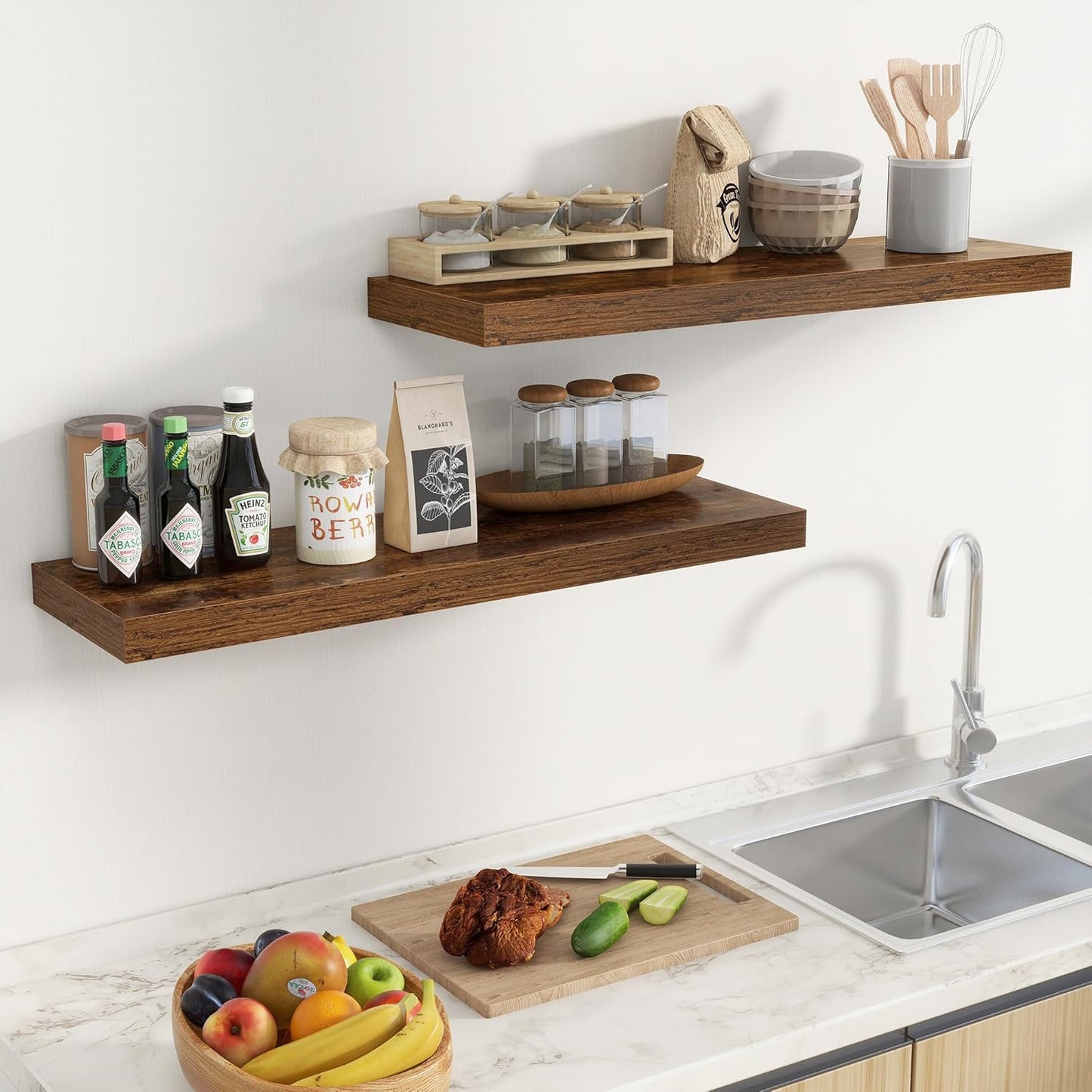 Fun Memories Floating Shelves for Wall 36 Inches, Wood Shelves with Invisible Bracket, 10" Deep