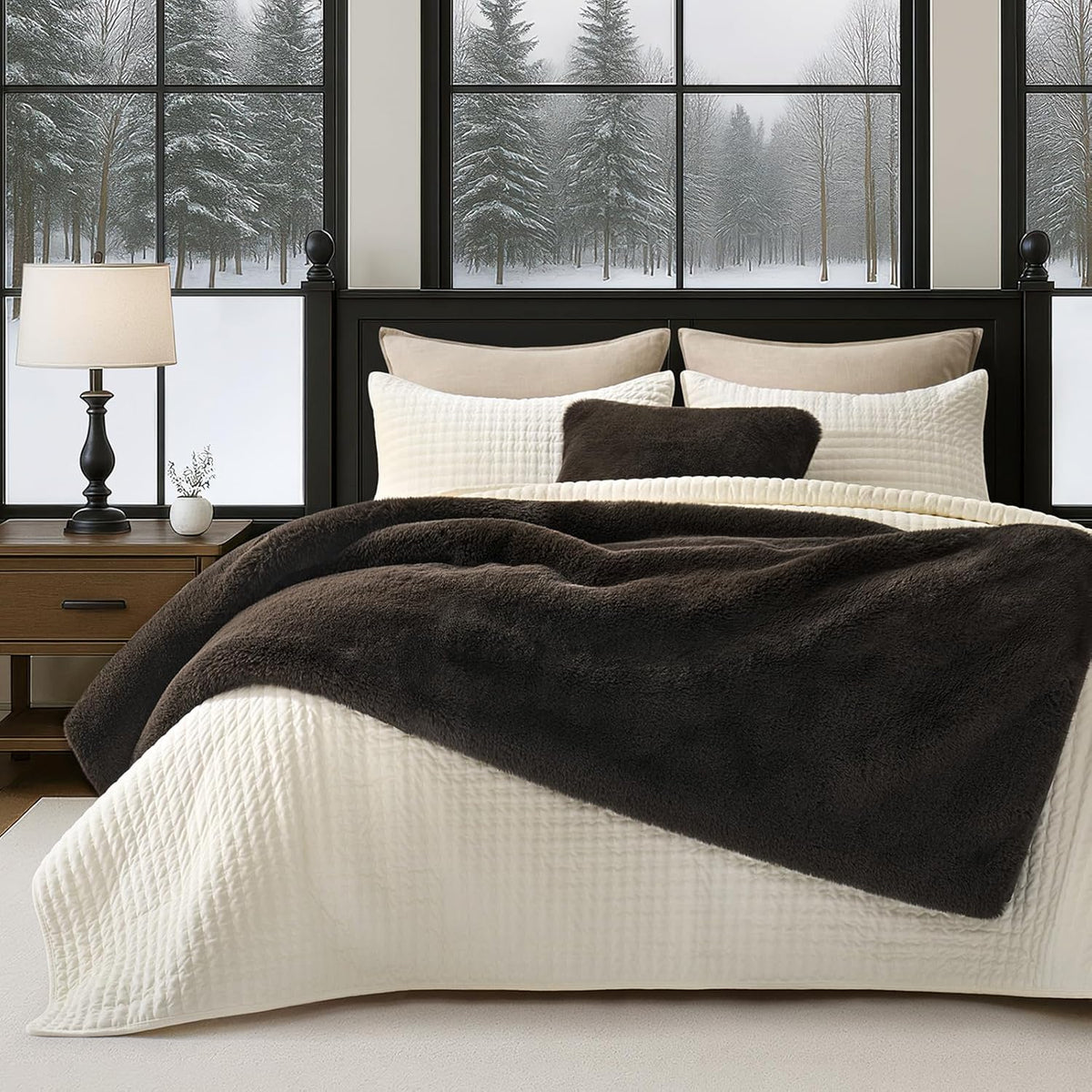 Luxury Soft Faux Chinchilla Fur Throw Blanket for Couch, Warm Thick Heavy Winter Throw Blanket