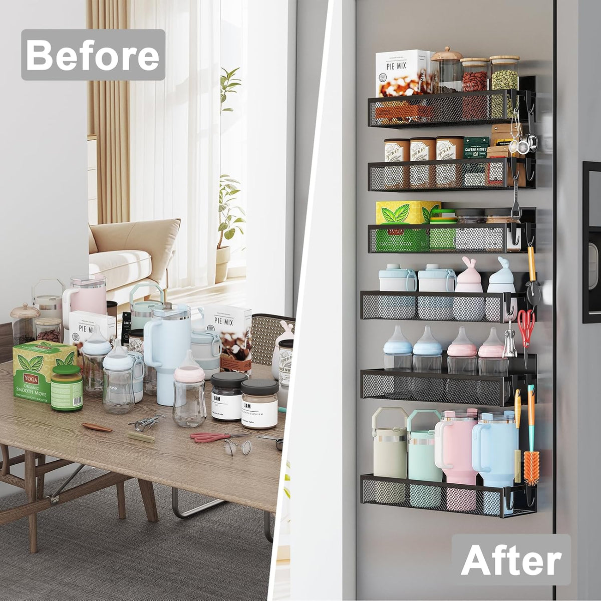 Magnetic Spice Rack for Refrigerator, 6 Pack Magnetic Shelf, Fridge Magnet Organizer with Moveable