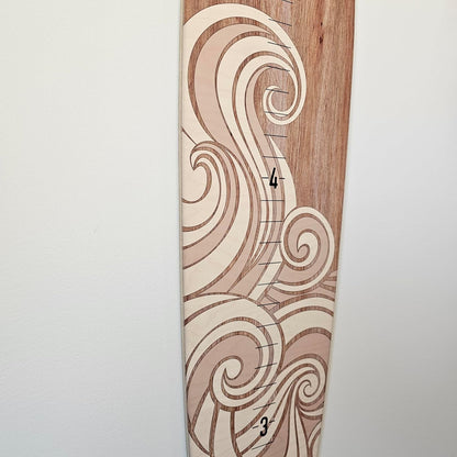 Wooden Surfboard Wall Decor Growth Chart - Surf Board Decor for Kids Room, Wooden Growth Chart for