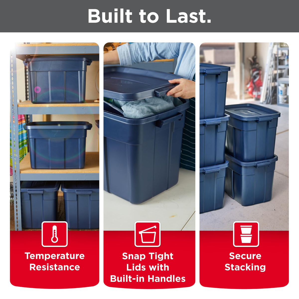 Rubbermaid Roughneck Tote 18 Gal, 6 Pack, Made in USA, Dark Indigo Metallic, Rugged Plastic