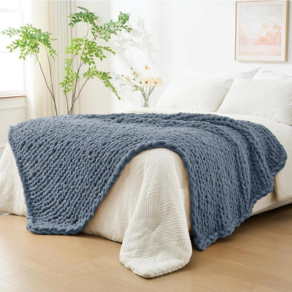 Bigacogo Chunky Knit Throw Blanket for Couch, 51x63 inches, 100% Hand Knitted with Thick Jumbo