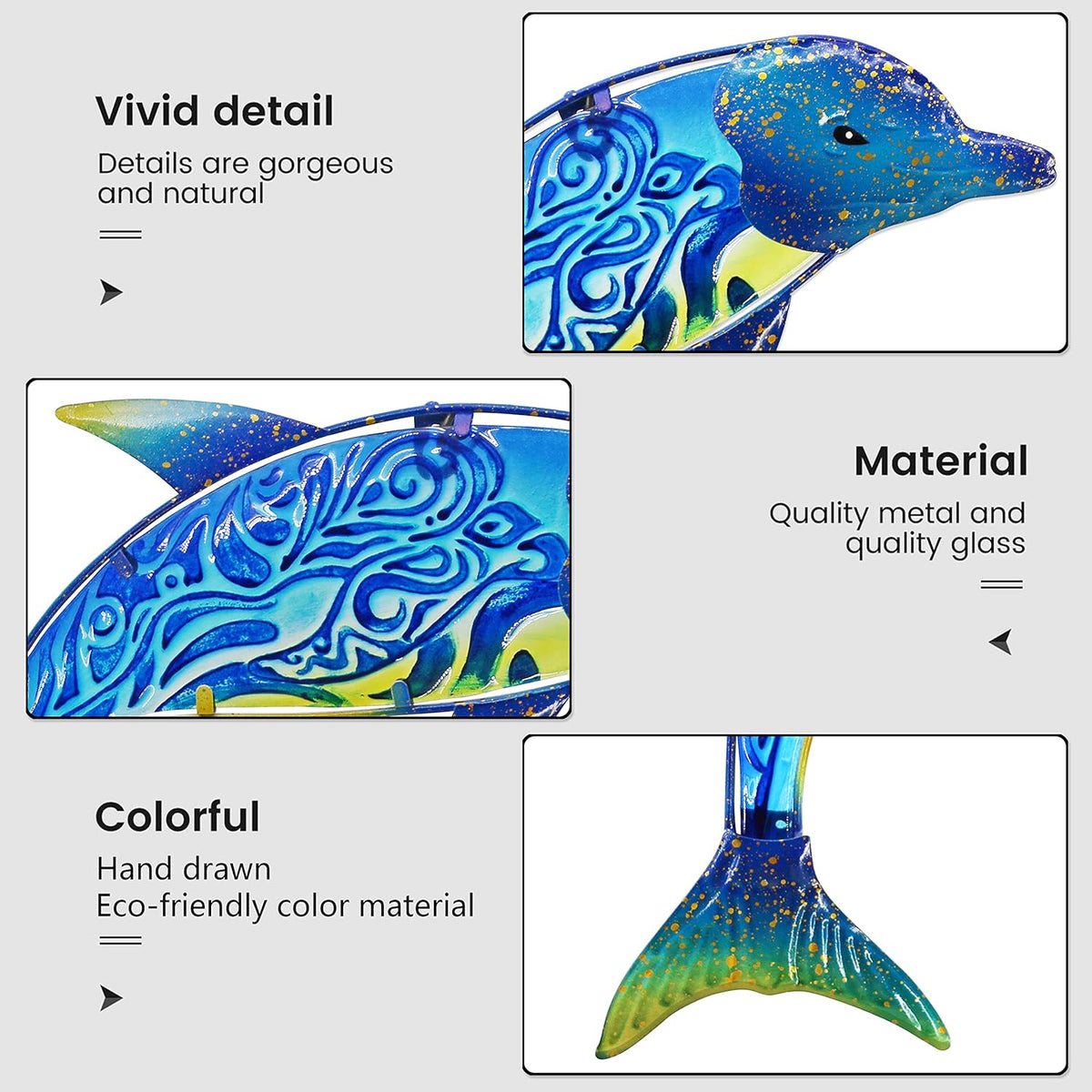 John's Studio Dolphin Wall Decor Outdoor Metal FIsh Sea Hanging Art Glass Sculptures Home Ocean