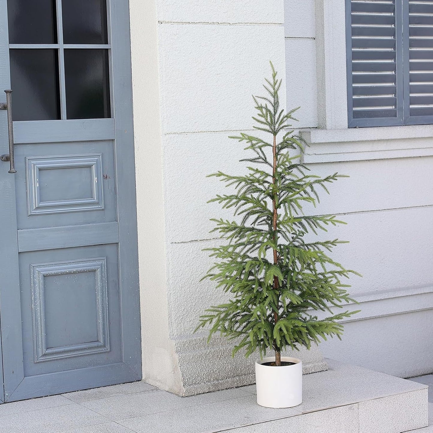 4ft Christmas Norfolk Pine Tree Artificial Christmas Tree Faux Potted Plants for Front Porch