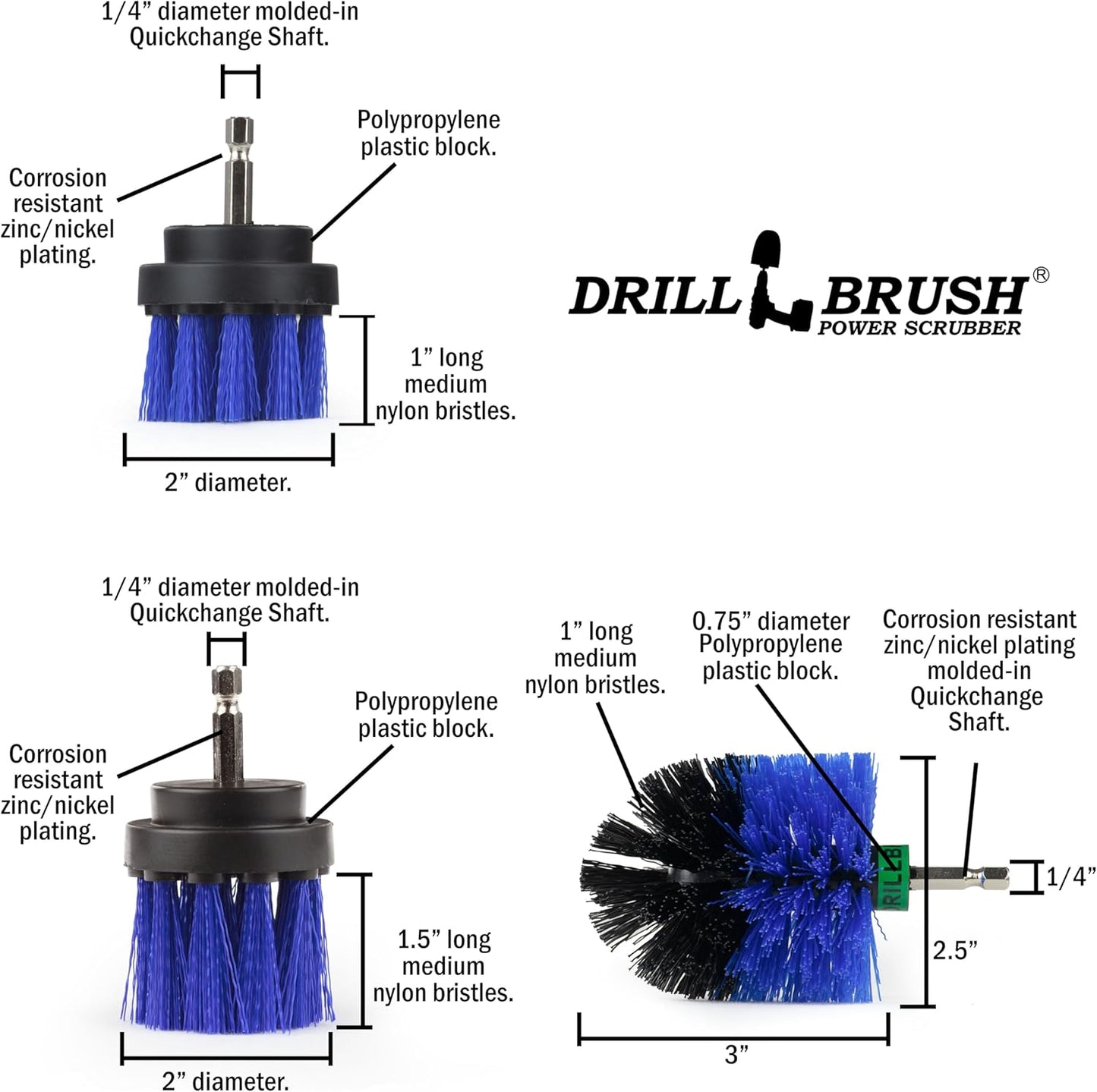 Pool Accessories - Cleaning Supplies - Drill Brush - 5 Piece Spin Brush Pool Cleaning Kit - Pool