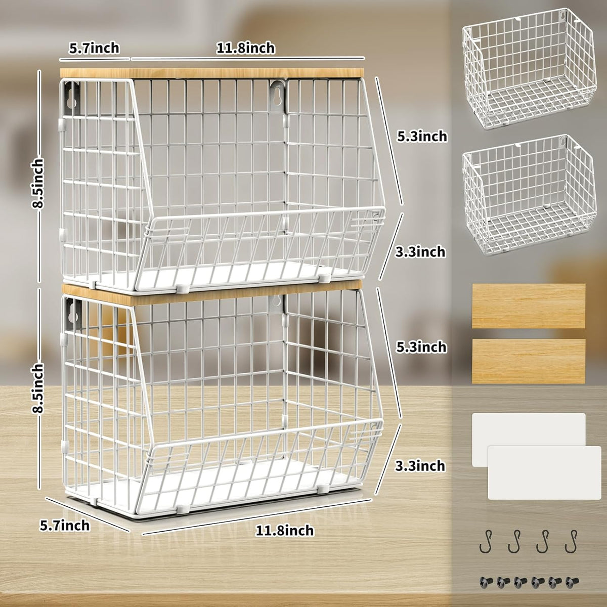 Fruit Basket, 2-Tier Fruit Bowl for Kitchen Counter, Stackable Wall Mounted Fruit Storage, Snack