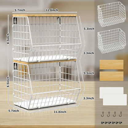 Fruit Basket, 2-Tier Fruit Bowl for Kitchen Counter, Stackable Wall Mounted Fruit Storage, Snack