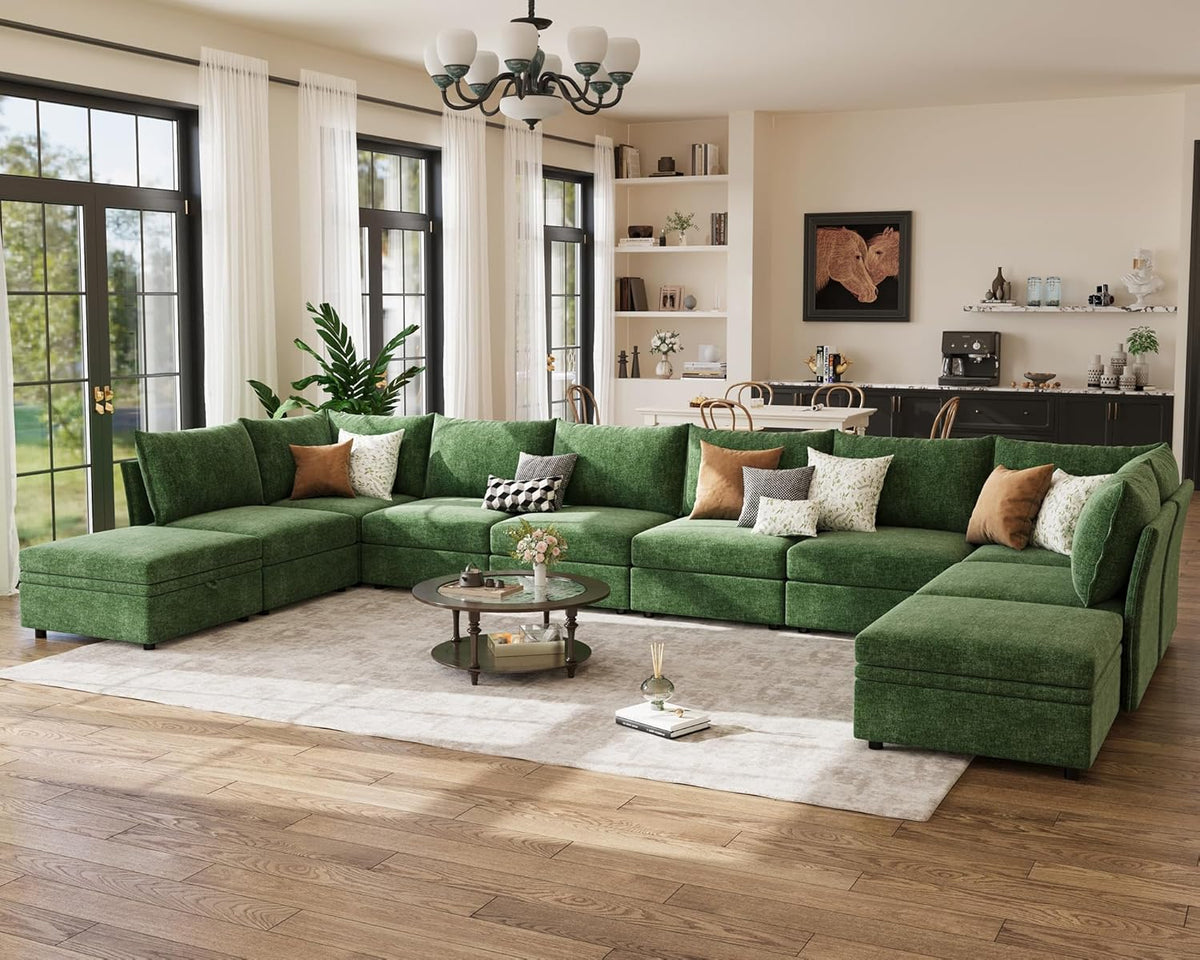 198.6" Oversized Modular Sectional Sofa, U Shaped Convertible Couch with Movable Ottoman, Large 10