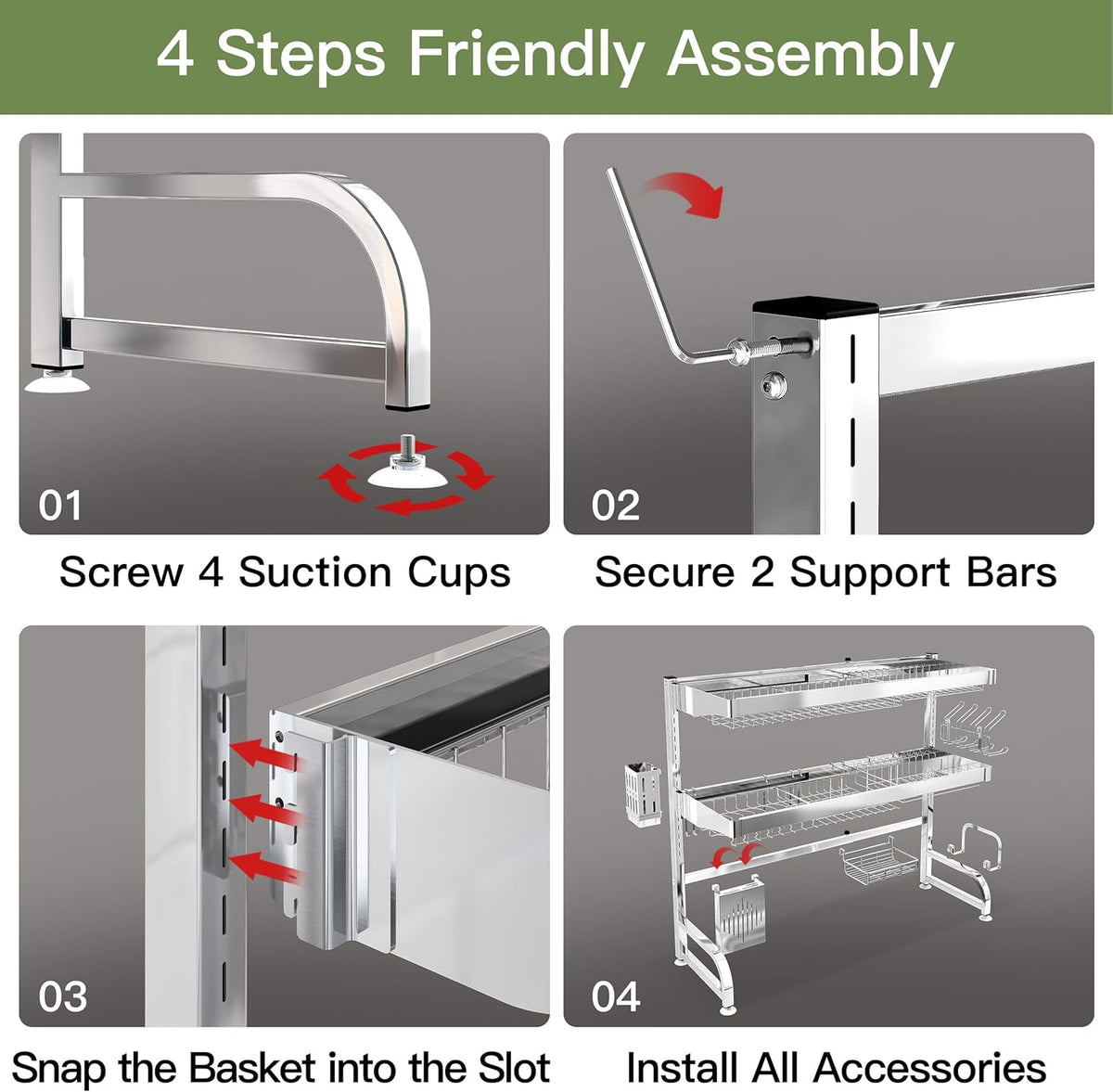 3 Tier Extra Large Stainless Steel Expandable Over The Sink Dish Drainer Drying Rack, Rust Proof