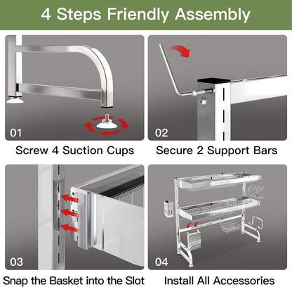 3 Tier Extra Large Stainless Steel Expandable Over The Sink Dish Drainer Drying Rack, Rust Proof