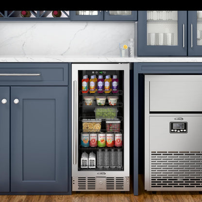 KoolMore 15” Inch Small Built-In Refrigerator and Beverage Cooler for Soda Cans, Beer Cans, Food