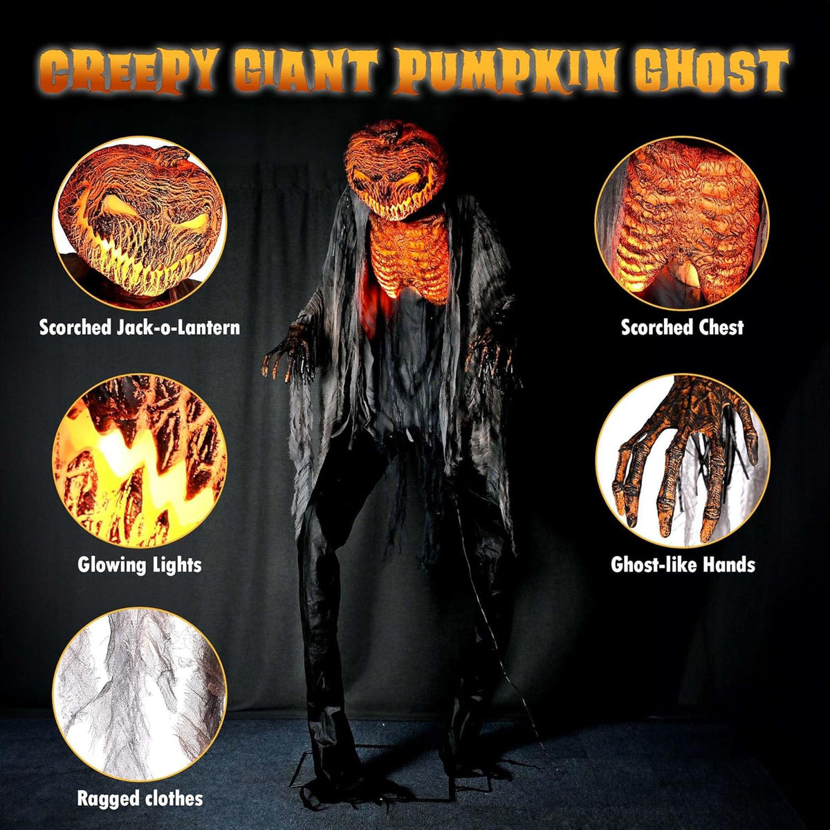 AW 7 Ft Scary Giant Large Animated Halloween Decorations Evil Monster Alien, Jack-O-Lantern Pumpkin