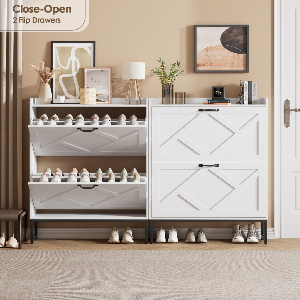 Nicetree Shoe Storage Cabinet with 2 Flip Drawers, Entryway Cabinet, White