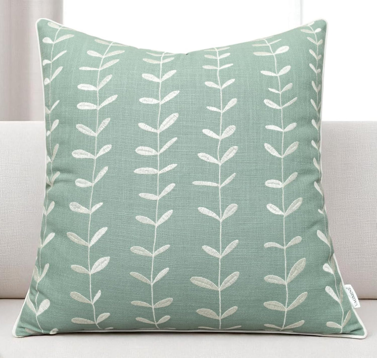 VAGMINE Embroidered Lollipop Cushion Cover - 20x20 Inches Square - 100% Cotton Light Teal Throw