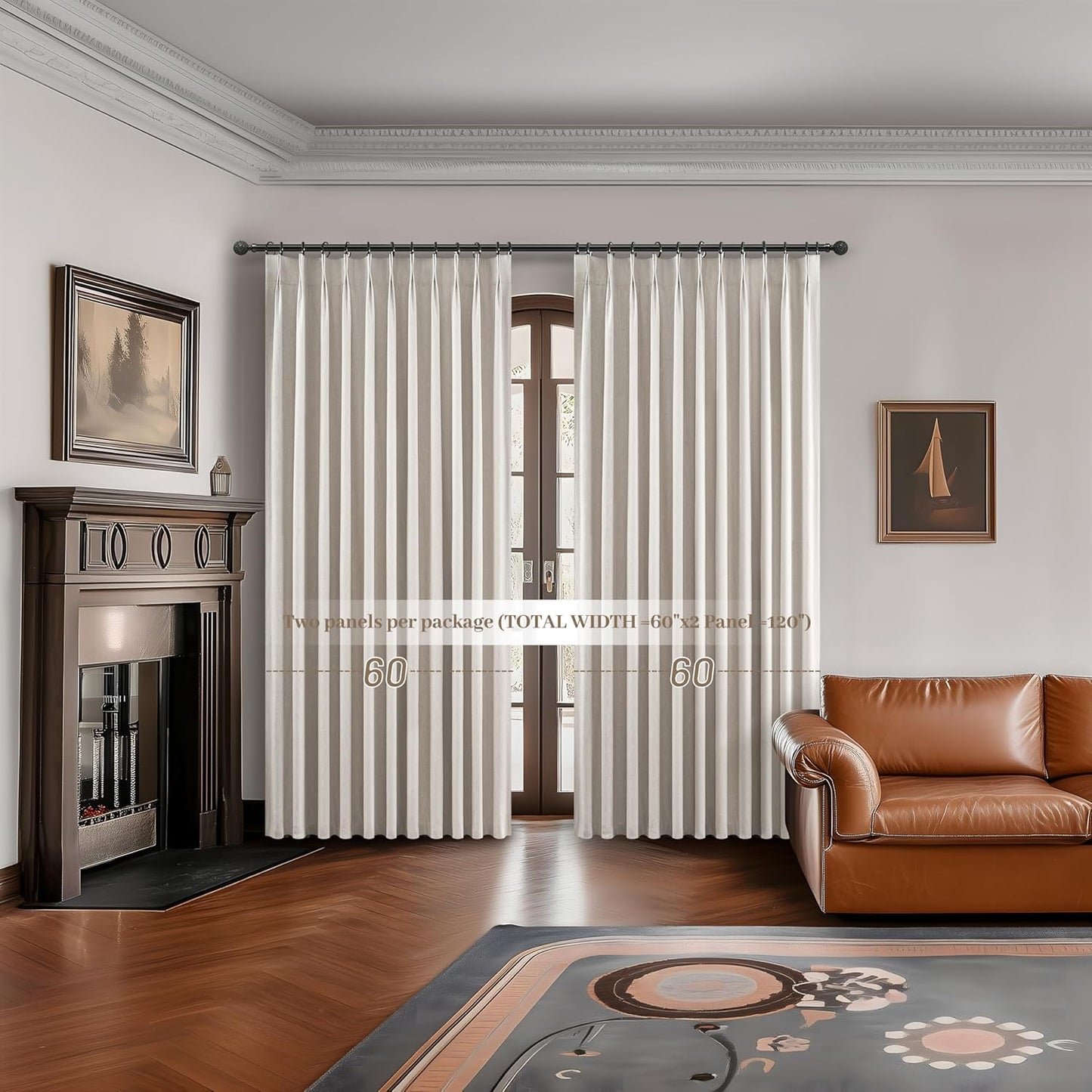 Curtains 60 Inch Length Wide Pinch Pleated Black Out Curtains 84 Inch Long for Living Room