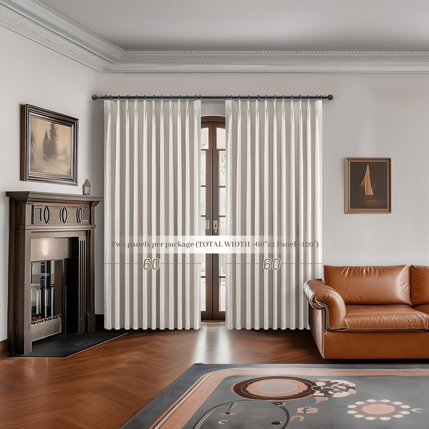 Curtains 60 Inch Length Wide Pinch Pleated Black Out Curtains 84 Inch Long for Living Room