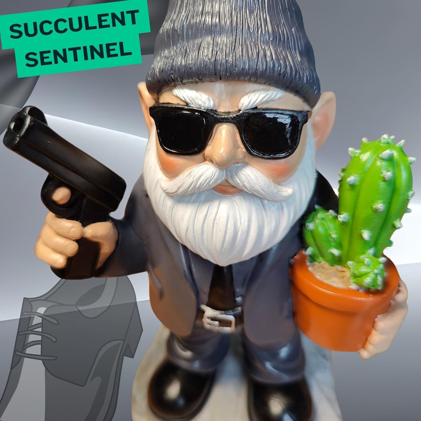 Gnome Decoration for Garden & Home - Professional Hitman Look Statue, Léon Inspired 8.7 Inch Resin