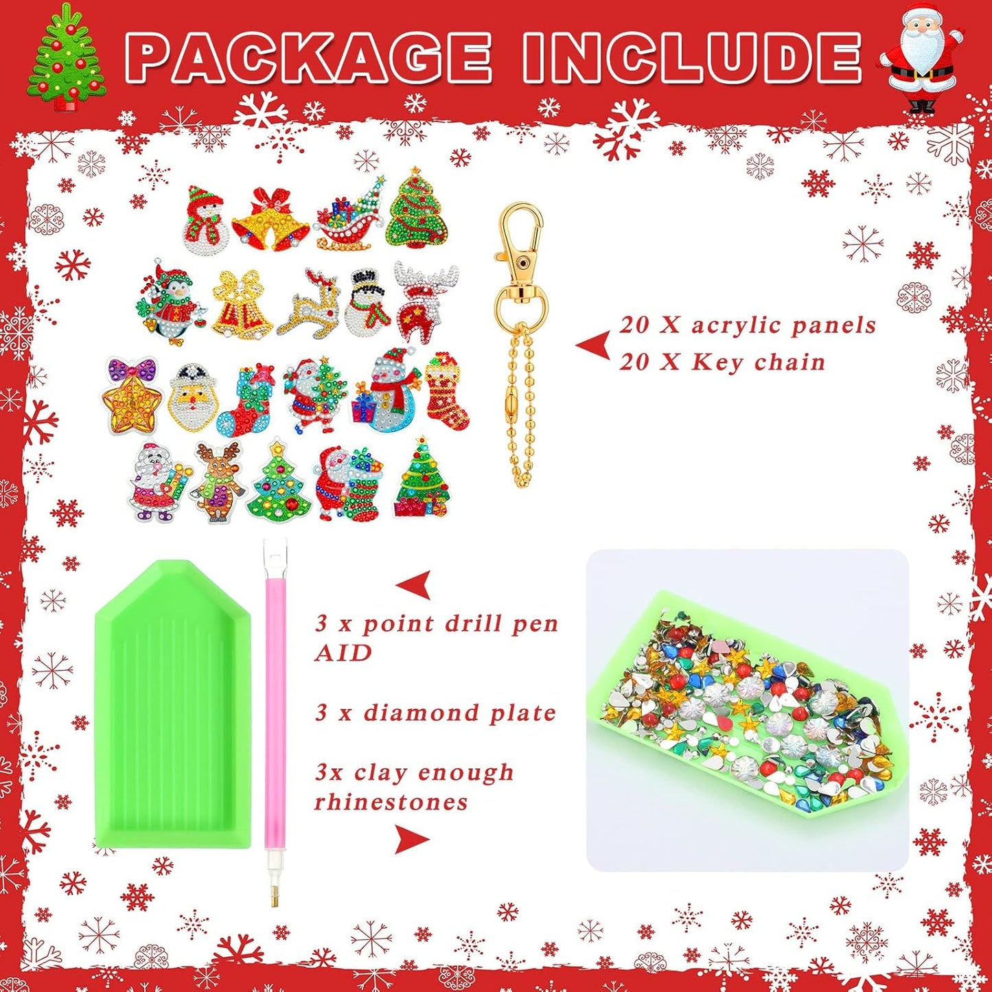 Chuangdi 20 Pieces Christmas Diamond Painting Ornaments Christmas Tree Diamond Art Kits 5d Double