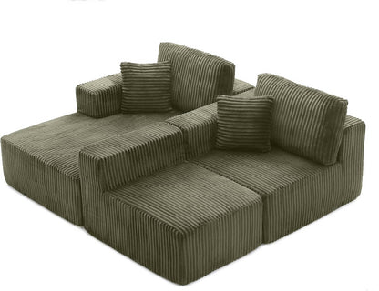Modular Sectional Sofa Cloud Sectional Couch, 135" Comfy Fluffy L Shaped Olive Green Couches for