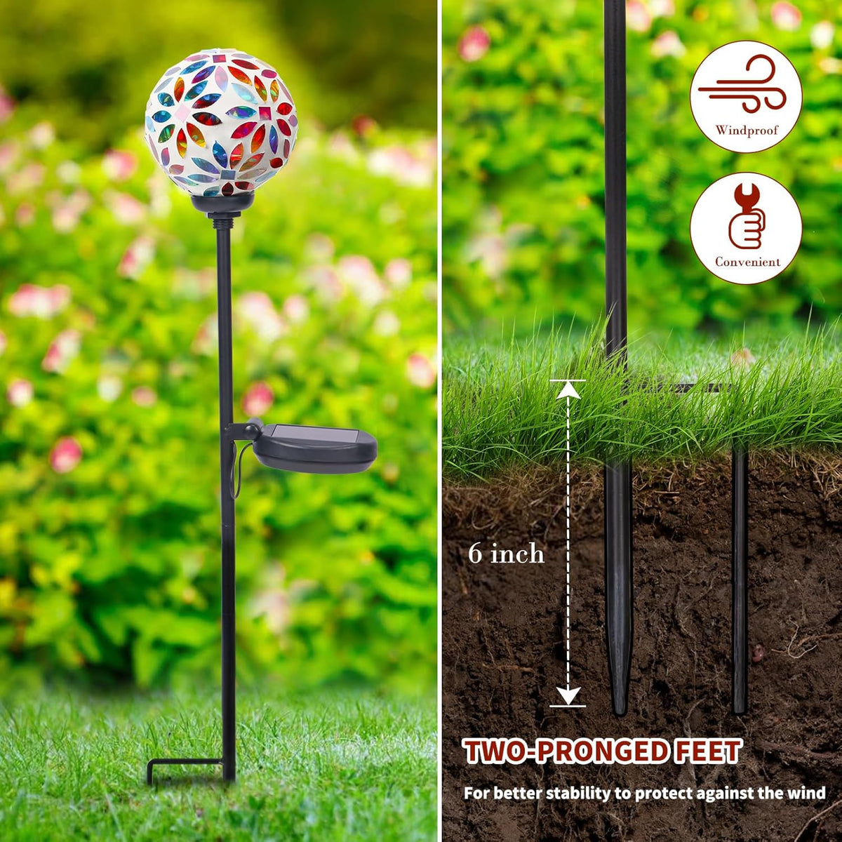 Afirst Solar Lights Outdoor Decorative - Solar Mosaic Garden Stakes Flower Decorative Lights