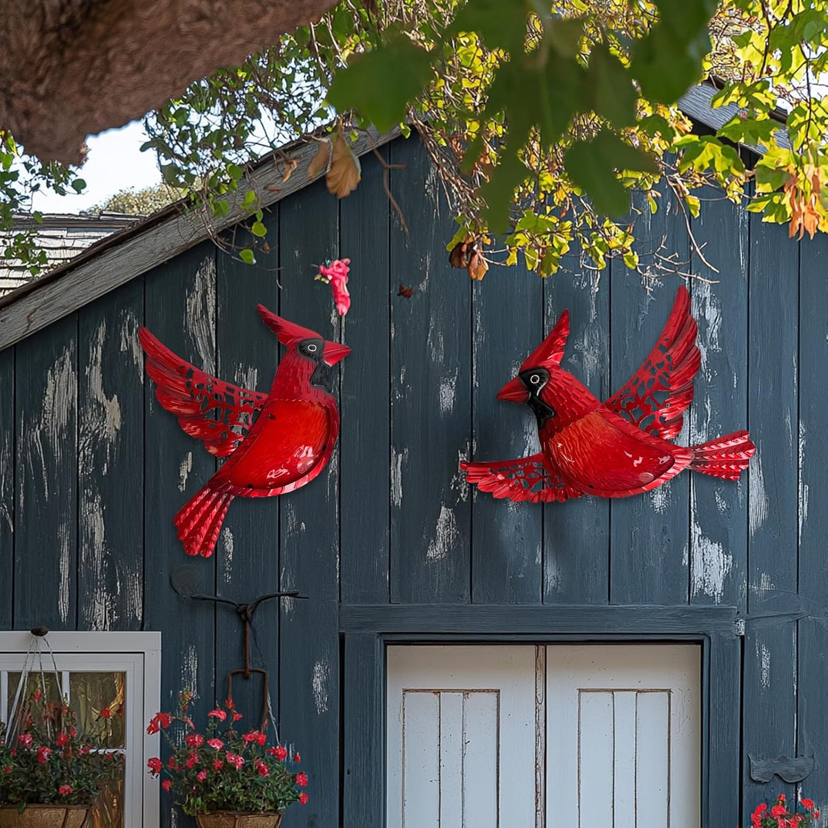 HONGLAND Metal Cardinal Wall Art 12inch Metal Birds Wall Sculpture Garden Decoration Outdoor Statue