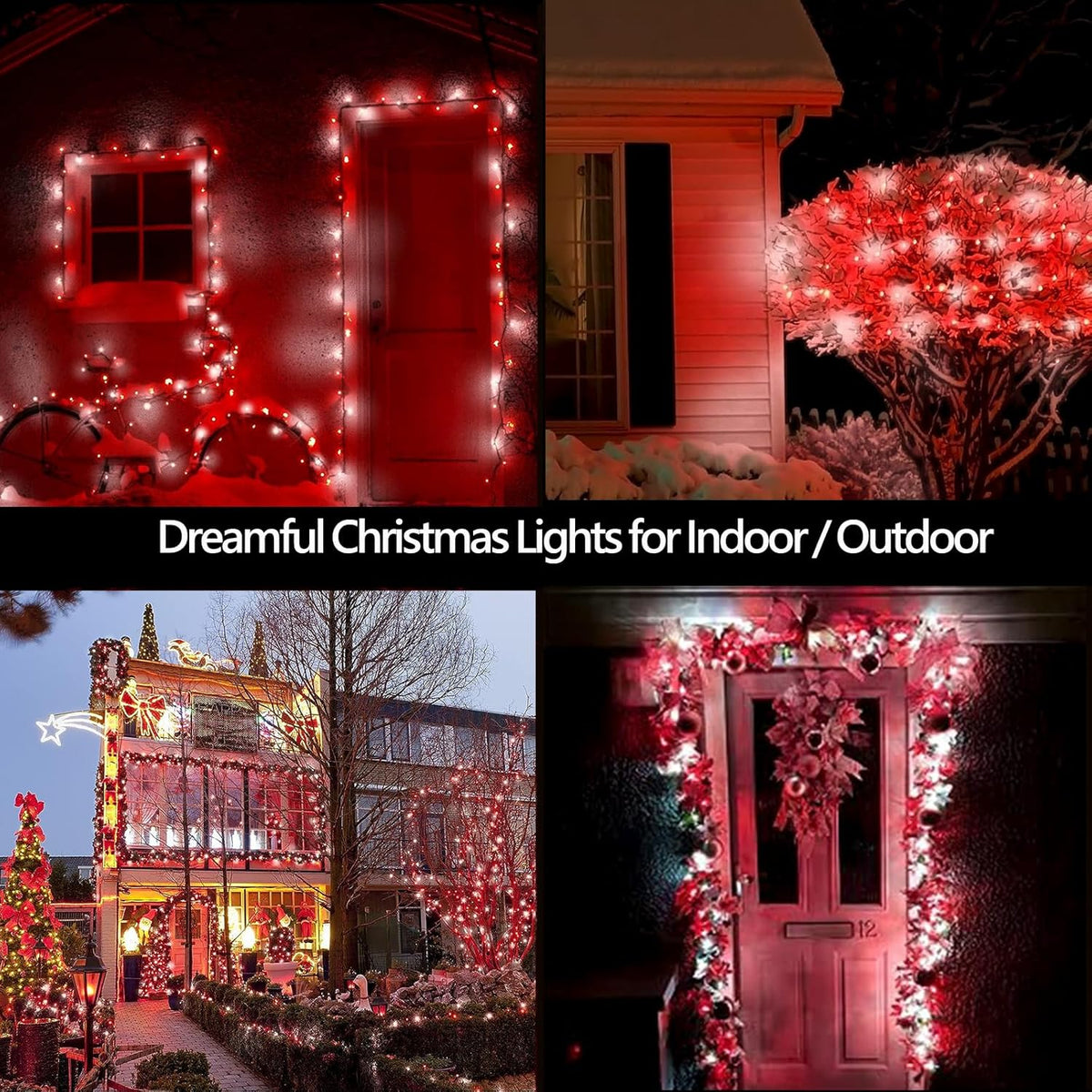 4-Pack Red and White Fairy Lights Battery Operated with Timer, Waterproof 16FT 50 LED String Lights