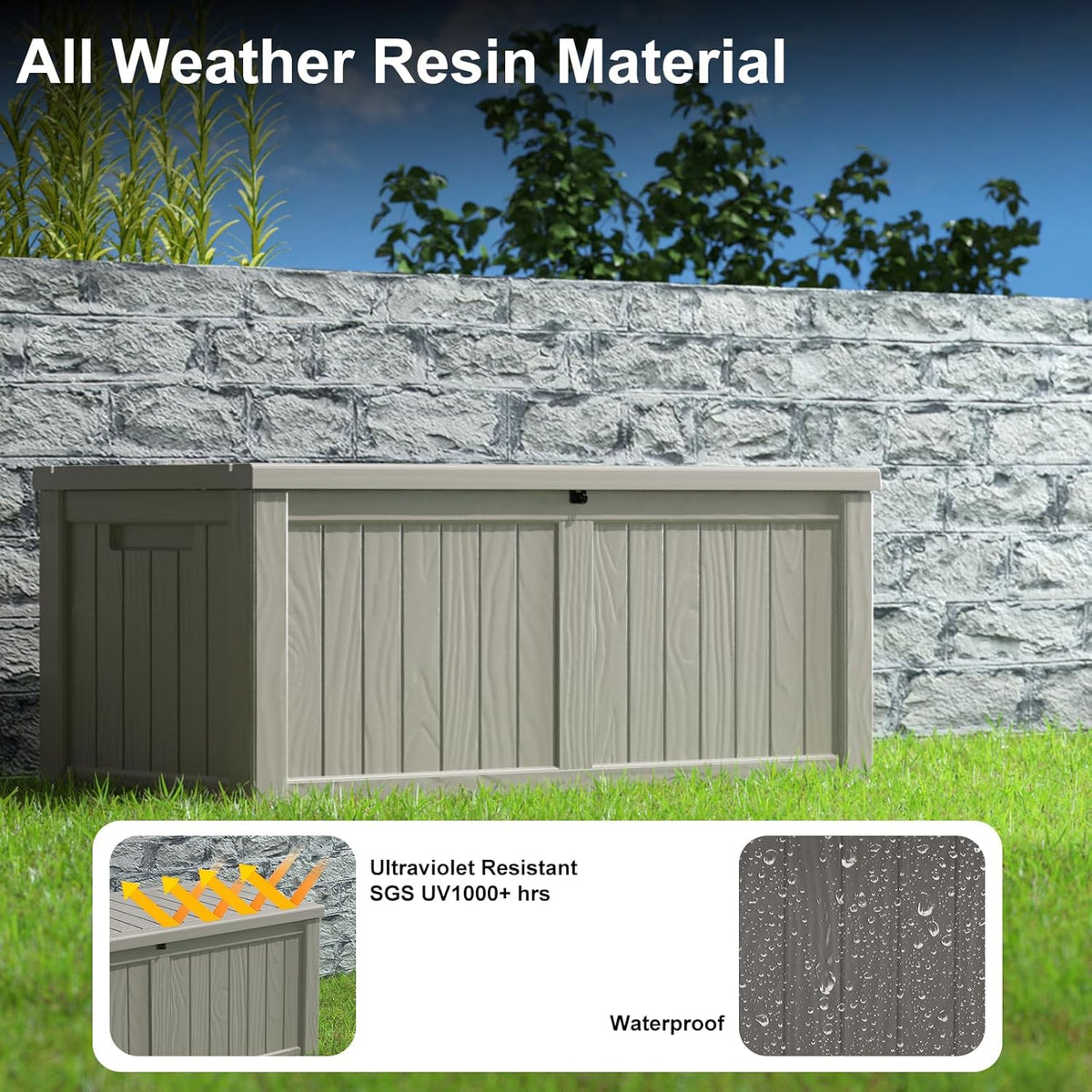 120 Gallon Deck Box,Resin Outdoor Storage Box with Lockable for Patio Furniture, Pool Accessories