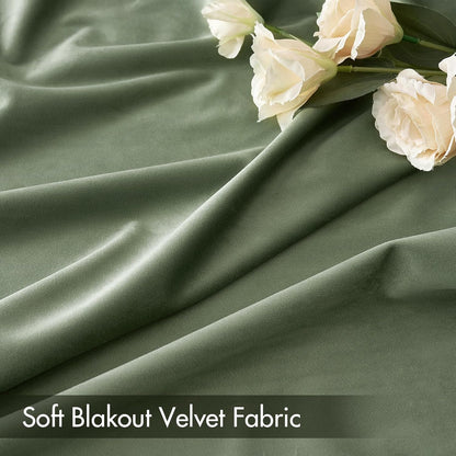MIULEE Velvet Curtains Sage Green Thermal Insulated Blackout Curtain Drapes for Bedroom Living Room