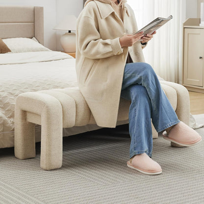 43.3" Bedroom Bench, Upholstered Entryway Bench, Modern End of Bed Ottoman with Solid Wood Legs and