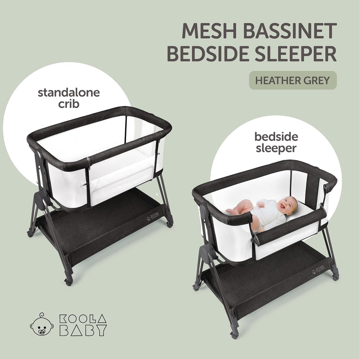 Baby Bedside Sleeper - Bassinet & Bedside Crib with Height Adjustment & Wheels - Can Be Placed Next
