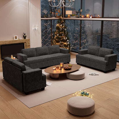 Sofa Couch, 3 Piece Set Comfy Sofa, 2 Loveseat & 3 Seater Sofa with Deep Seats for Living Room