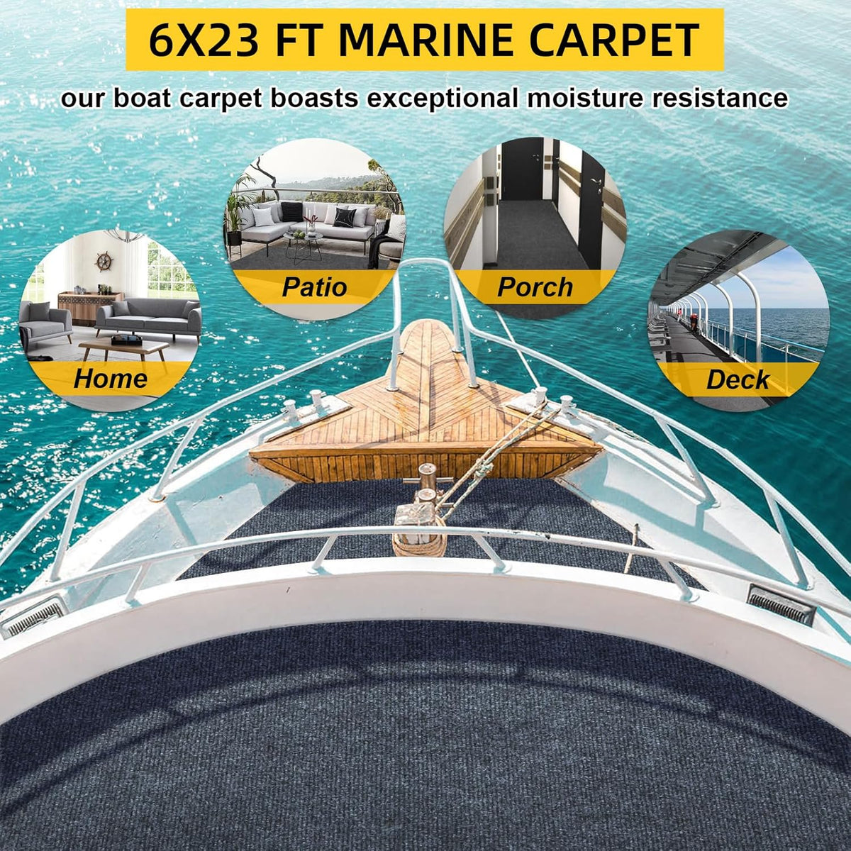 Marine Carpet,6 FT x 23 FT Dark Gray Indoor Outdoor Carpet 0.2" Thick Boat Carpet with Water-Proof