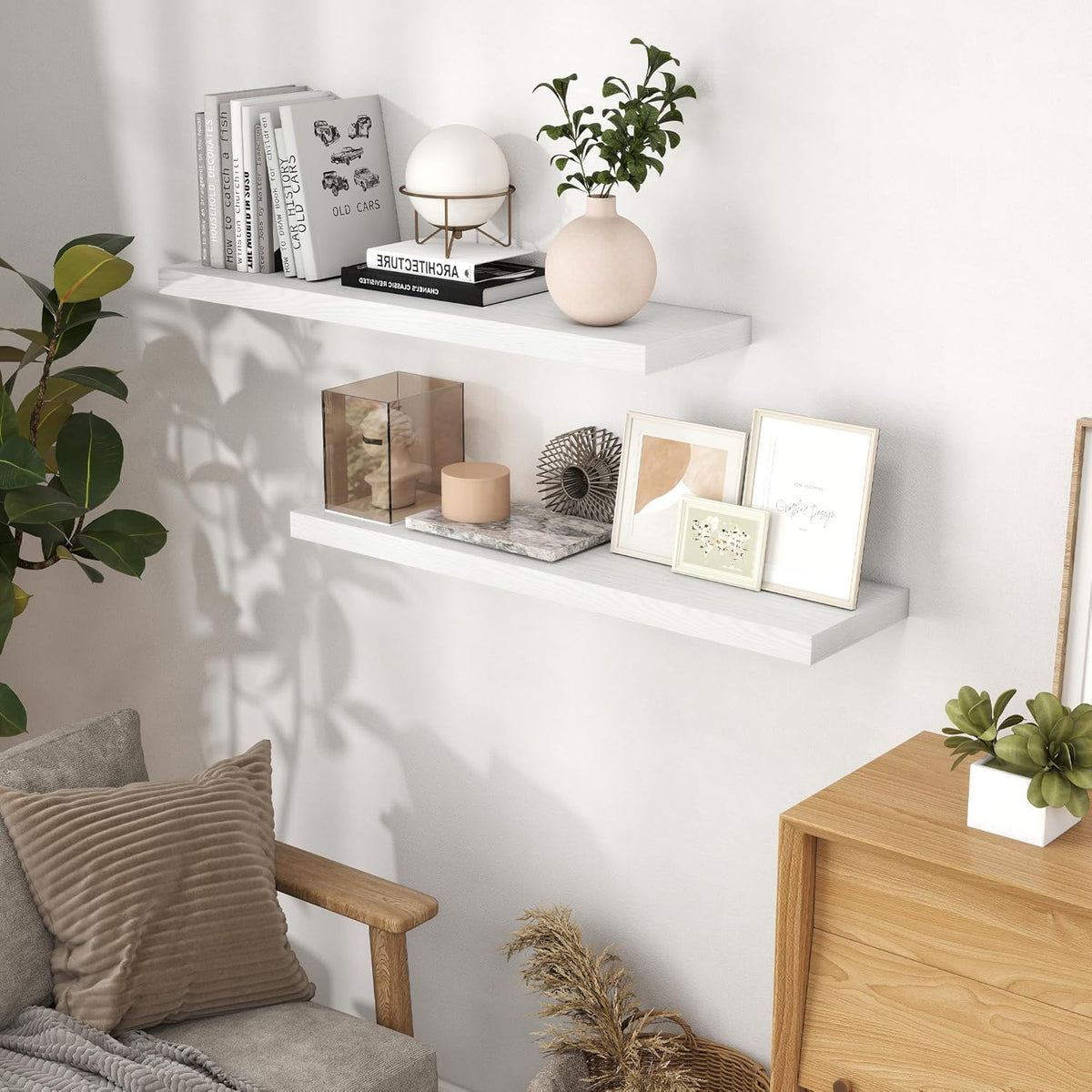 40 Inch Floating Shelves White, 40" W x 9" D Floating Shelf Set of 2, Farmhouse Wood Wall Shelves