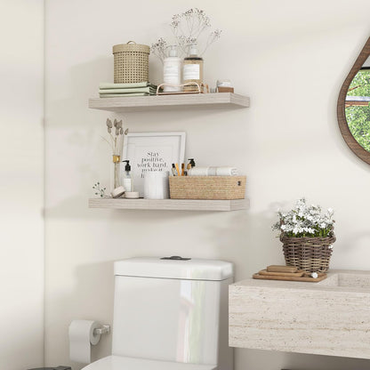 Heimlove 24 inch Floating Shelves for Wall,9.3 inch deep Grey Bathroom Over Toilet Shelf,Wall