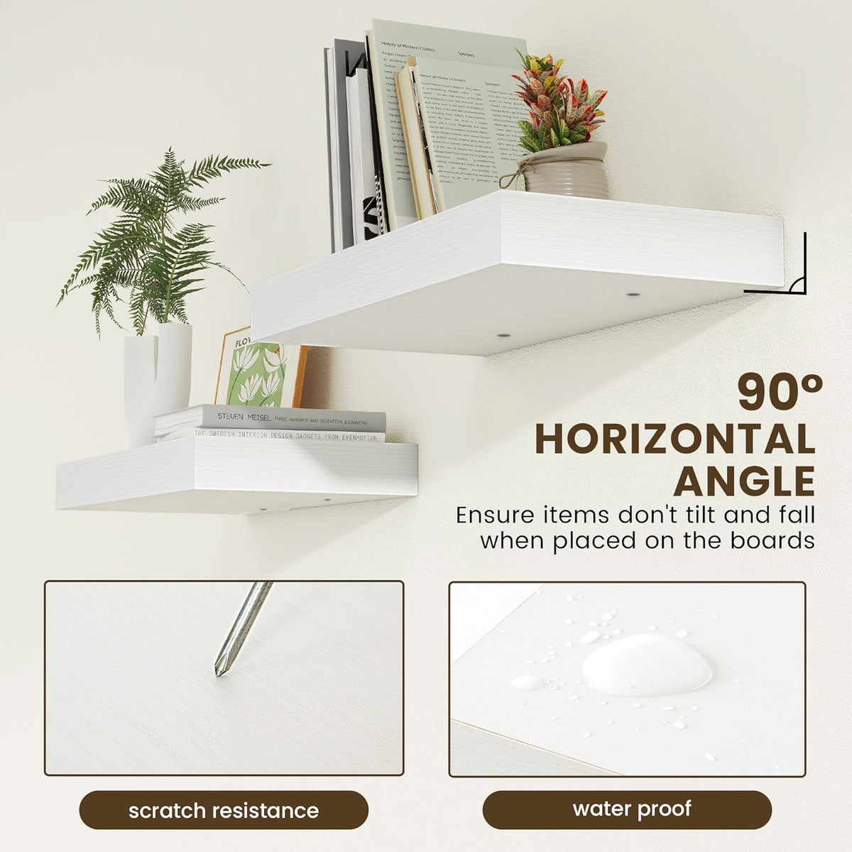 Deep Floating Shelves, 24''W x 12''D Floating Shelves White Set of 2, 12 Inch Deep Large Wood